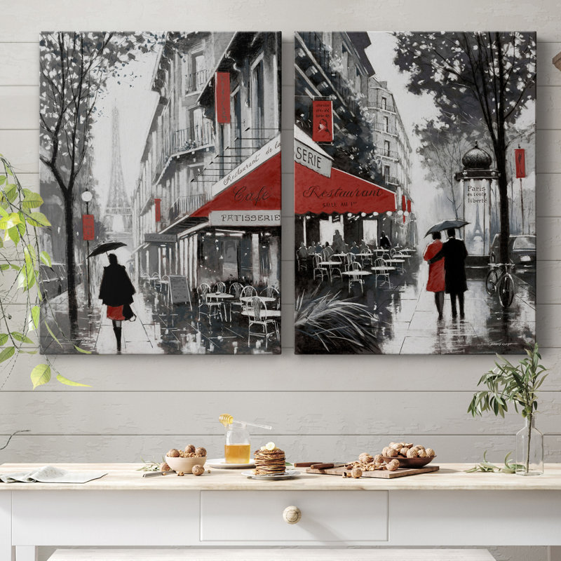 «Rainy Paris I», ensemble de 2 reproductions d'art, Pas de tapis, H 48 po x l 72 po x P 1 po, Toile tendue