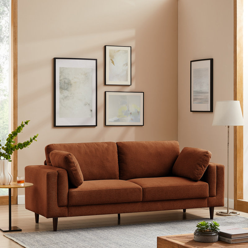 Kraz 215.9Cm Square Arms Sofa, Rust Linen Blend