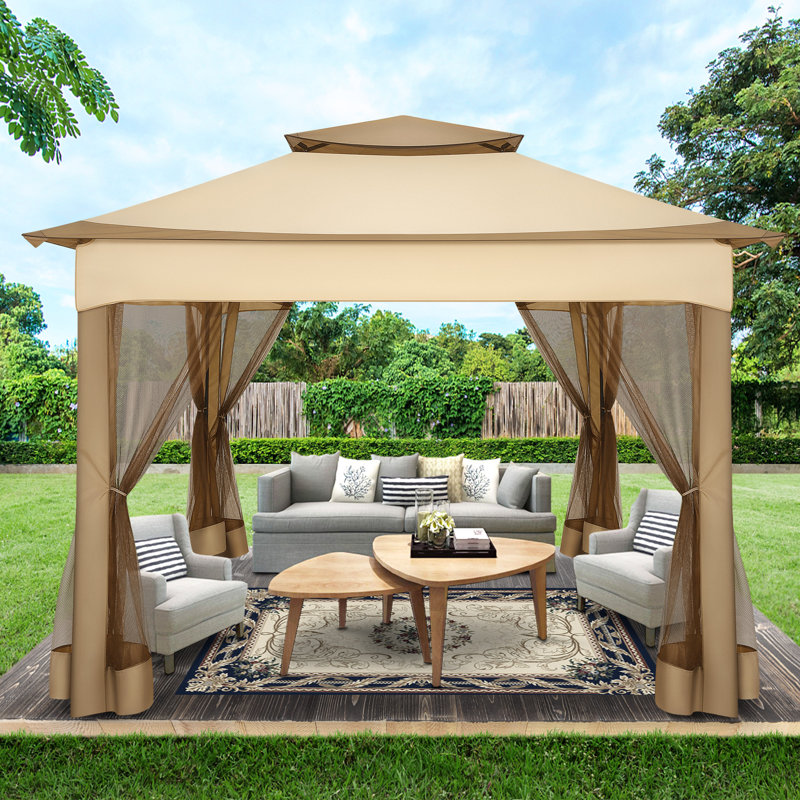 3 x 3m Garden Gazebo Waterproof Stable Winterproof, Beige, Brown
