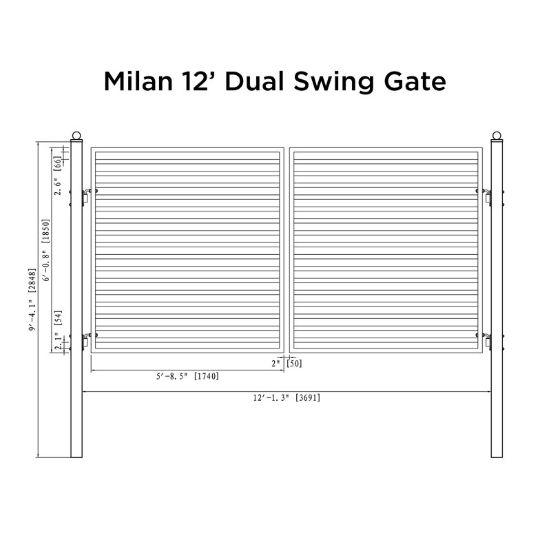 Milan Style Black Galvanized Steel Dual Swing Driveway Gate 12 x 6 Feet
