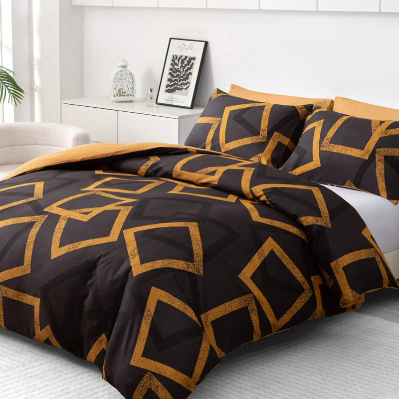 Soft Touch Reversible Duvet Cover Set with Secure Zipper & Corner Ties, Double Duvet Cover + 2 Pillowcases