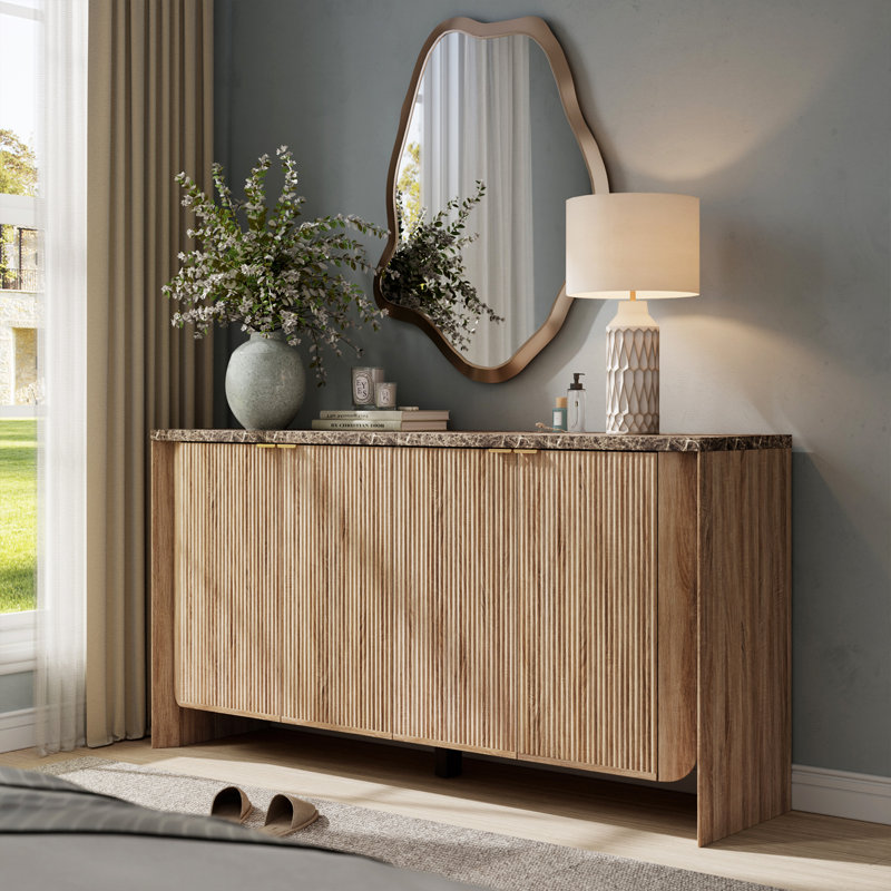 63''Sideboard Buffet Cabinet With Adjustable Shelves, Wood Credenza Storage Cabinets For Dining Room, Living Room, Entryway