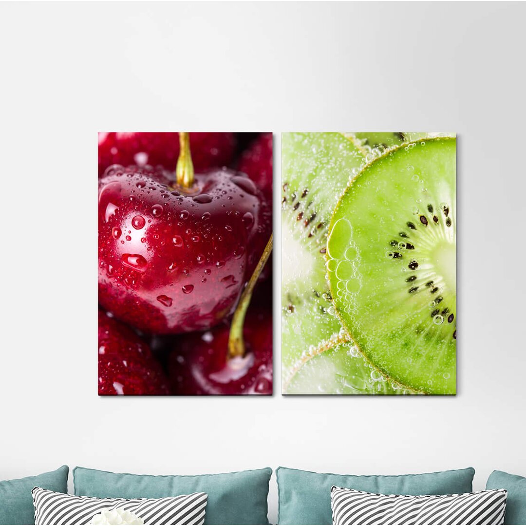 2-tlg. Leinwandbilder-Set - Fotografie „Cherry Red Kiwi Delicious Fresh Fruits Kitchen”