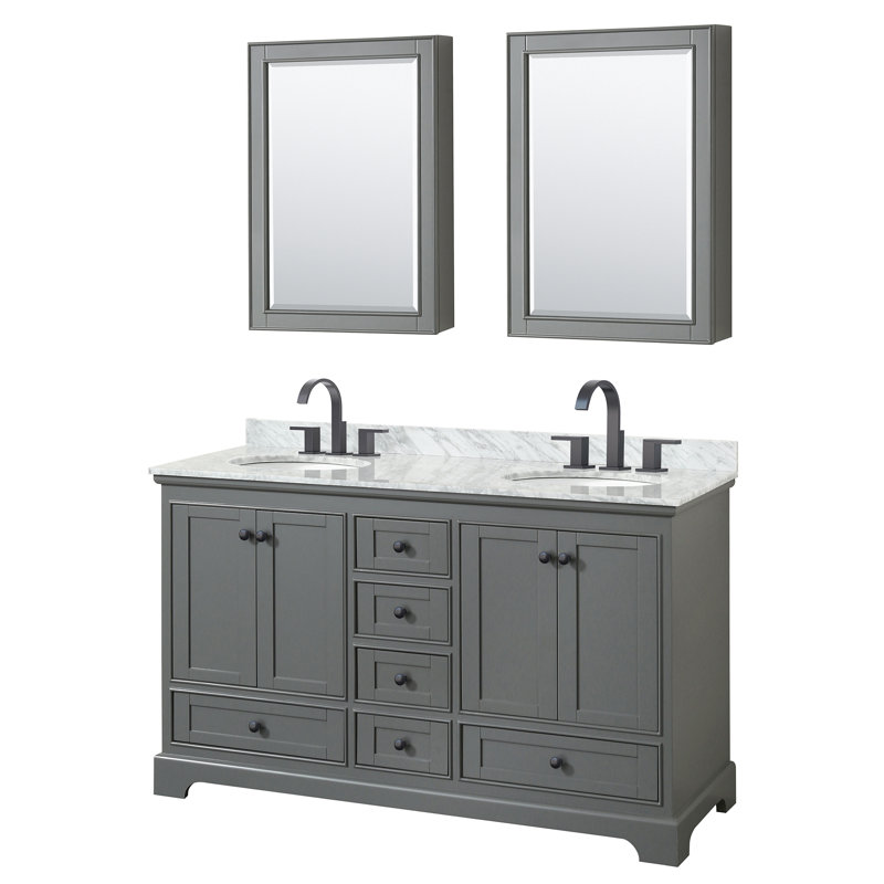 Deborah 60'' Double Bathroom Vanity with Marble Top, Dark Gray, Matte Black