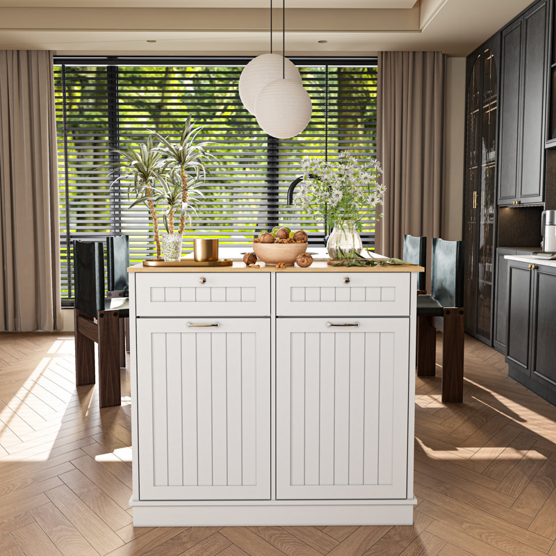 40 in. W x 14 in. D x 36 in. H Ready to Assemble Floor Base Tilt-Out Trash Kitchen Cabinet with 2-Drawer Trash Can not included