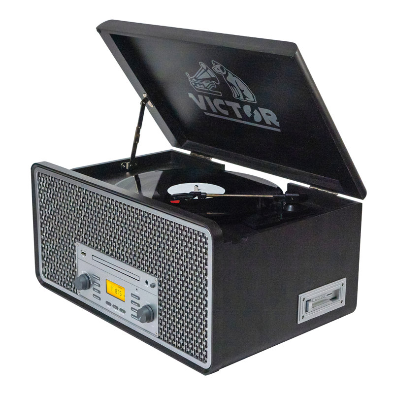 Graphite Wood 8-in-1 Music Center with Bluetooth and Turntable