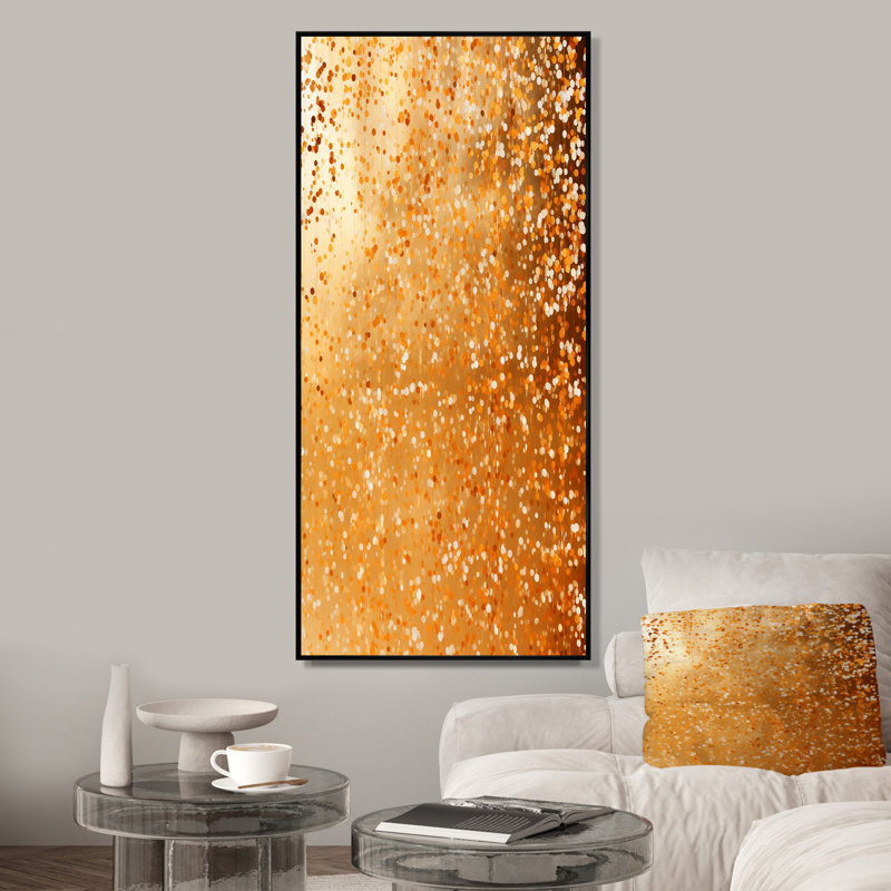 Golden Dot Sunset Reverie II - Abstract Collages, art mural, Cadre flottant noir, H 32 po x l 24 po