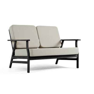 Solid Wood Teak Outdoor Loveseat With Cushion And Arms