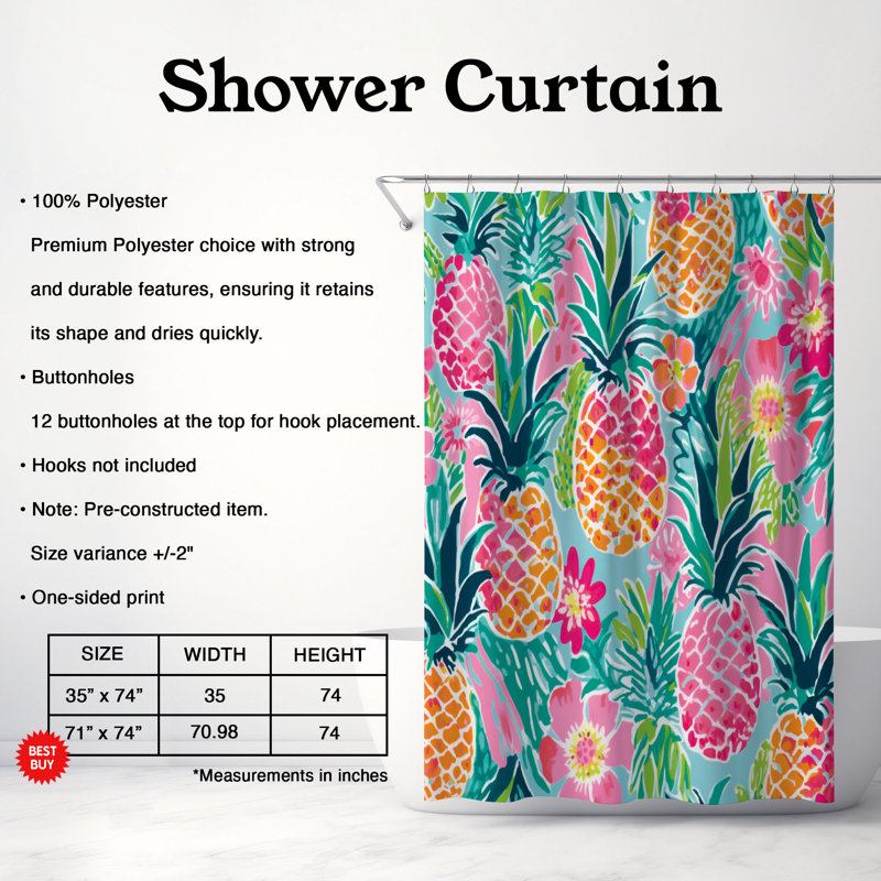 Rideau de douche 1 pièce Tropical Abundance, H 74 po x l 71 po