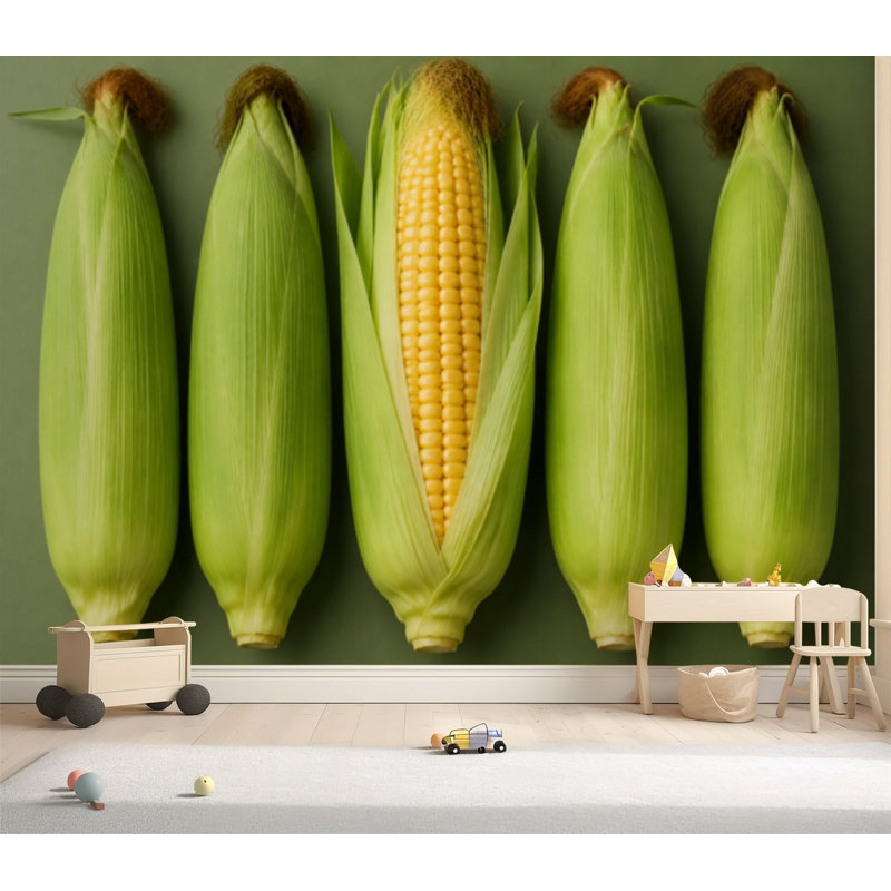 Papier peint adhésif à peler et coller vue de dessus maïs Maïs vert alignée rangée de papier adhésif de contact amovible pour décoration de salon H 69 po x l 96 po