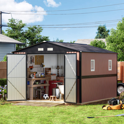 10 X 12 Ft Sheds & Outdoor Storage,Tool Shed With Sloping Roof And Lockable Door,Anti-Corrosion Metal Shed