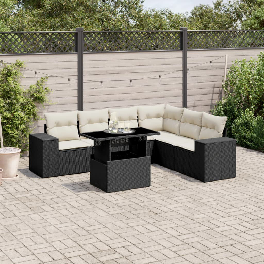 Vidaxl 7-Tlg. Garten-Sofagarnitur Mit Kissen Schwarz Poly Rattan