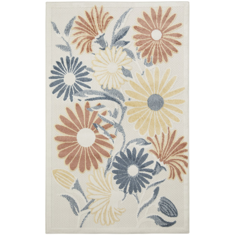 Shila  Ivory Rose Outdoor Rug, Rectangle 2'8" x 4'