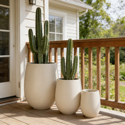 3-Piece Round MGO Outdoor Planters With Drainage Hole, Lightweight Flower Pots For Patio & Indoor