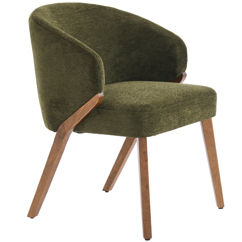 Chaise rembourrée avec pieds en bois, Chenille verte