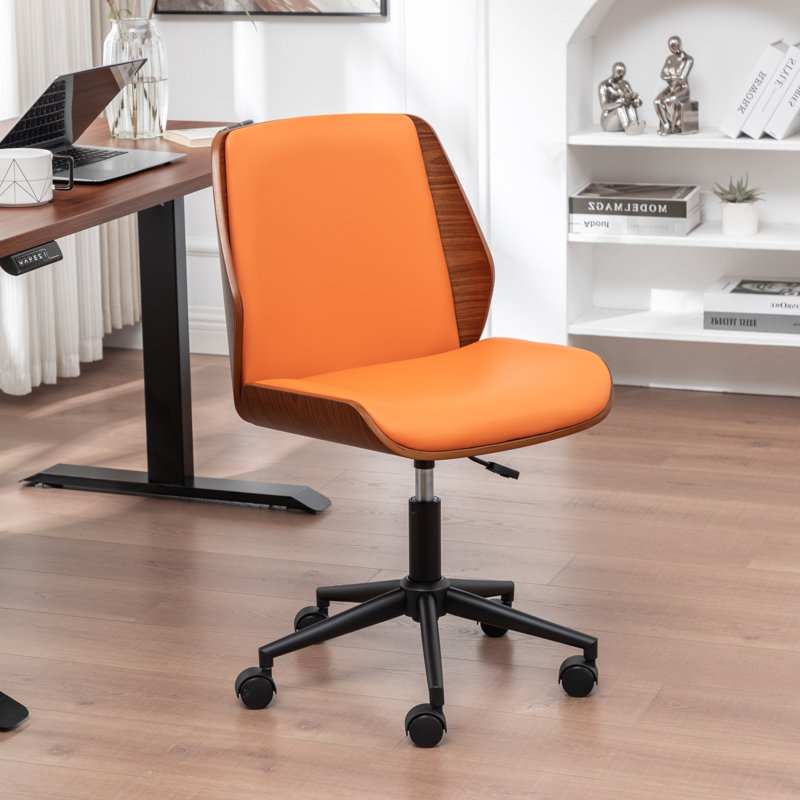 Andretta Faux Leather Upholstered Armless Office Chair, Orange
