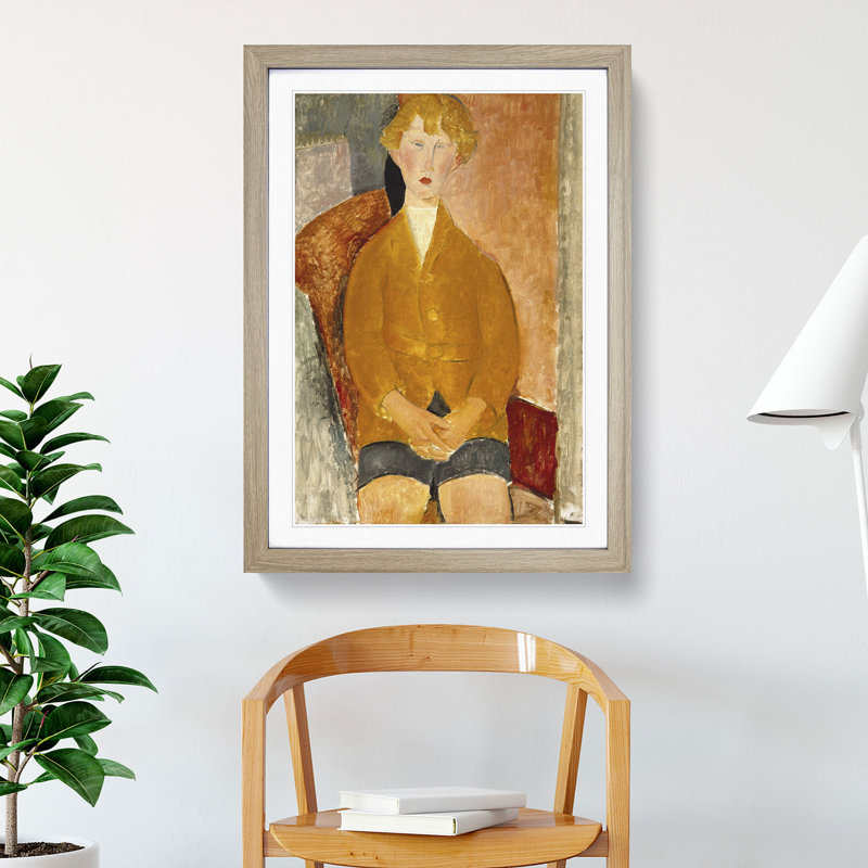 Boy in Short Pants by Amedeo Modigliani - Picture Frame Painting, 36cm H x 27cm W x 2cm D, Oak