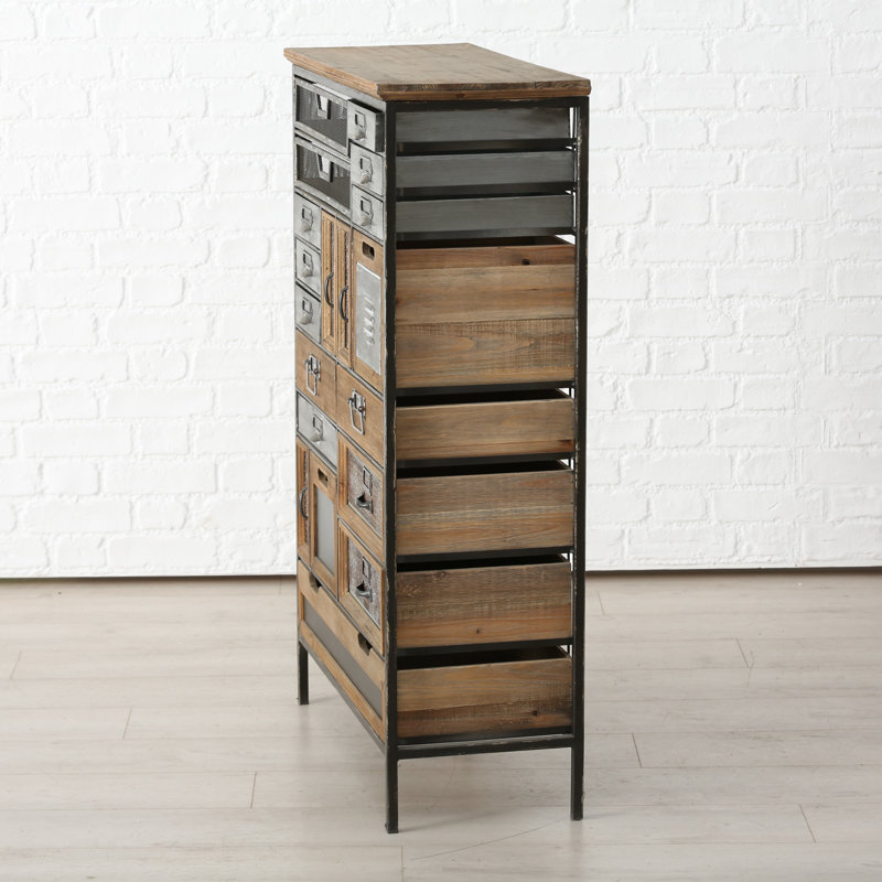 Commode d'appoint 17 tiroirs Brantson, Miel foncé