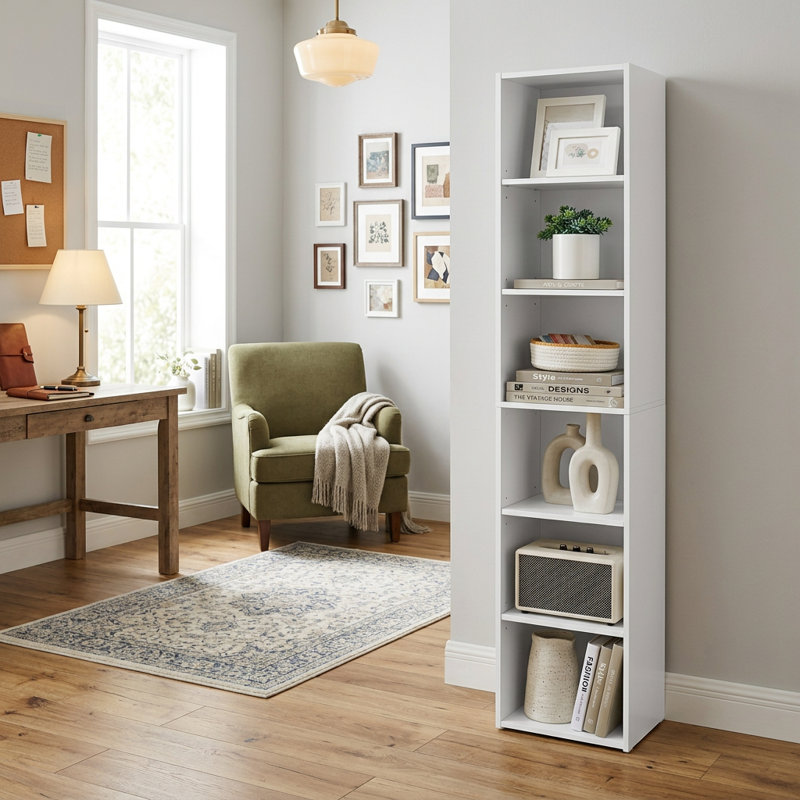 63" H 6-Tier Standard Bookcase, White