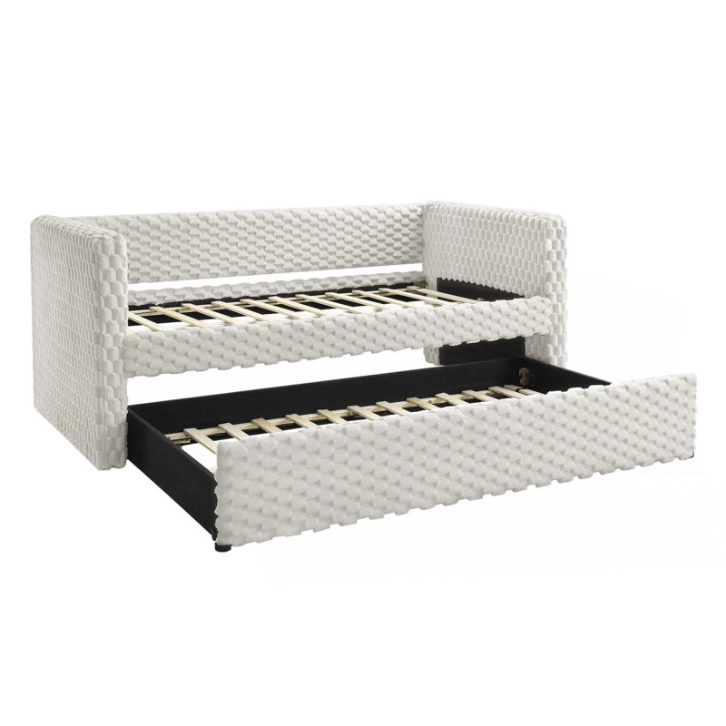 Beautiful 1pc Modern Daybed  Armrest Pull Out Trundle Bedroom Living Room Furniture, Antique White