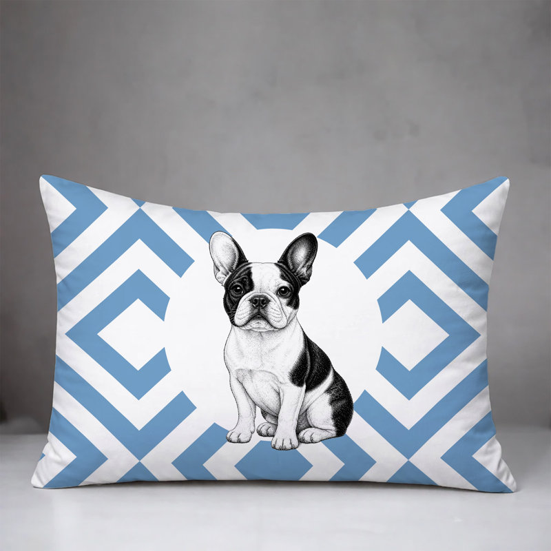 Oreiller réversible intérieur / extérieur French Bulldog, 25 x 18, Bleu