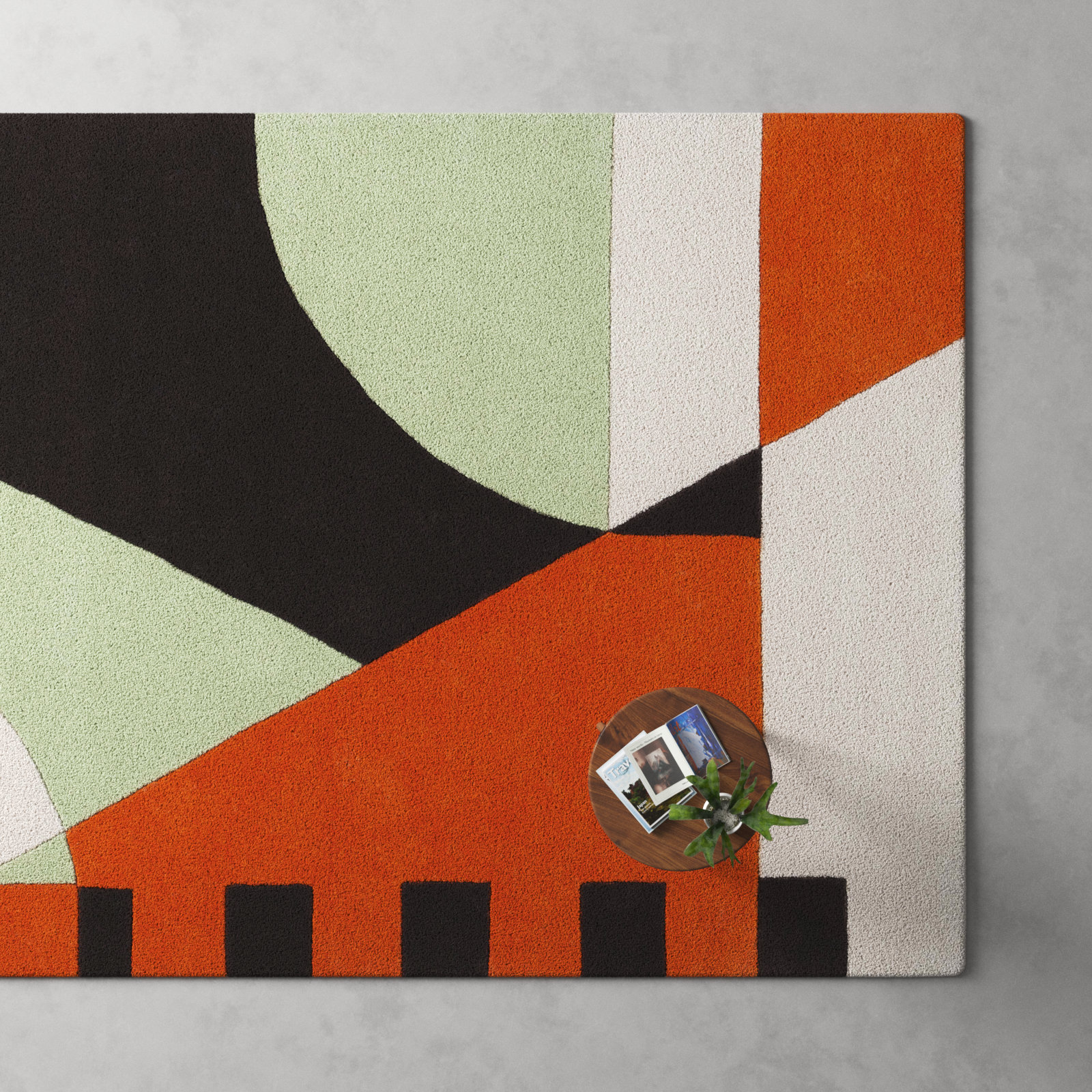 Kazu Green Brown Hand-Woven Abstract Rug, Rectangle 6' x 9'