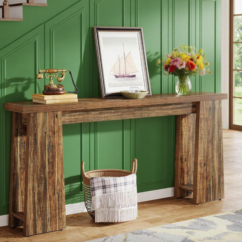 Console rustique à grain de bois - Table de vestibule à charme rétro pour le salon et le couloir
