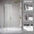 UKH07 43-1/8 to 44 in. W X 37 in. D X 80 in. H Frameless Hinged Shower Door in Satin Brass with EnduroShield 3/8 in. Clear Glass with 26 in. Door Panel-122547675-122547564