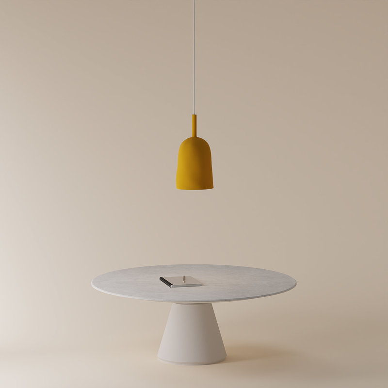 Vessel Pendant Light, 18" H x 14.5" W x 9" D, Mustard, White