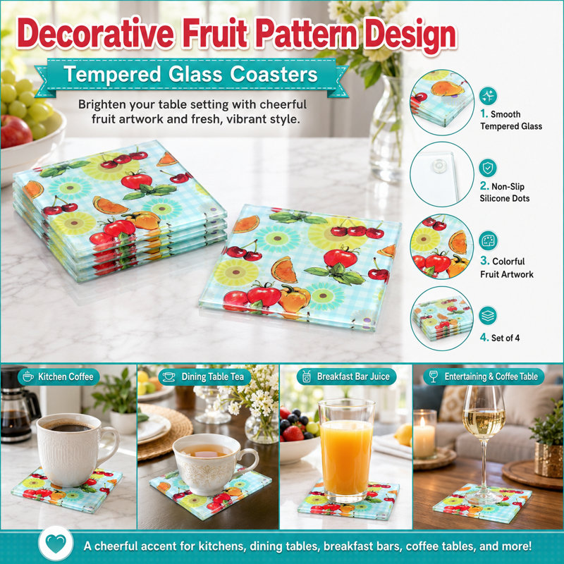 Glass Square 4 Piece Coaster Set