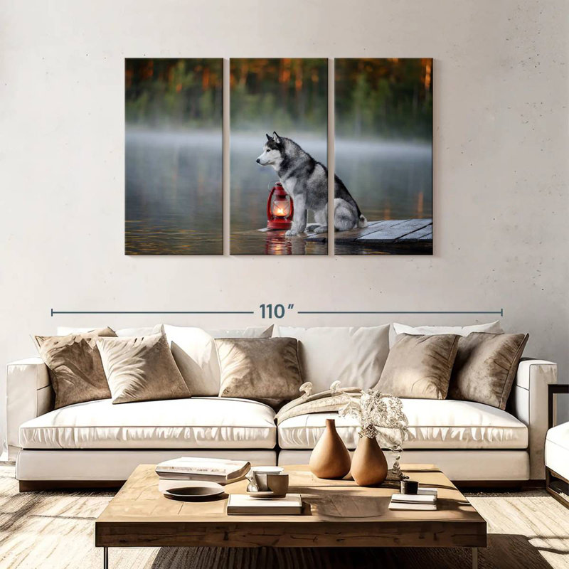 Husky On Lake Dock, 48" H x 74" W