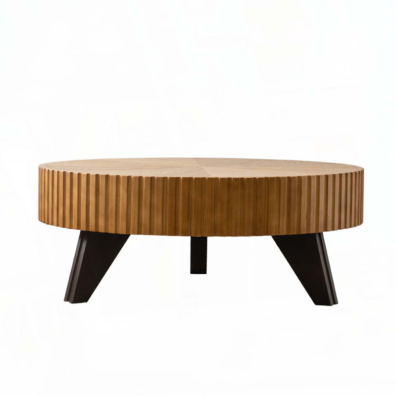 35.4 "Round Retro Coffee Table, Natural/Black