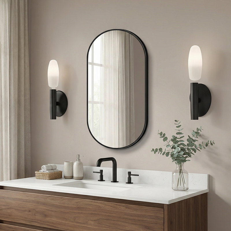 Miroir de meuble-lavabo mural 36 po x 22 po en aluminium noir mat, Noir, 36 po x 22 po