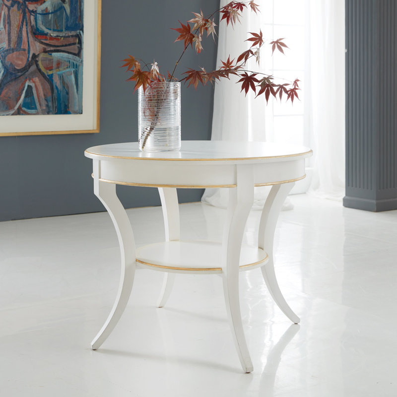 Modern History End Table, White/Gold