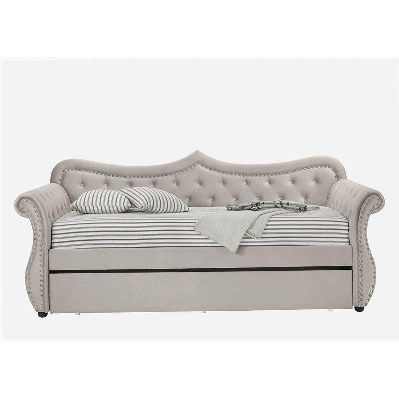 Adkins Beige Linen Daybed W/Trundle (Twin), Beige/Linen