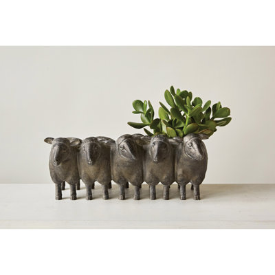 Resin Sheep Planter with Distressed Finish Iron