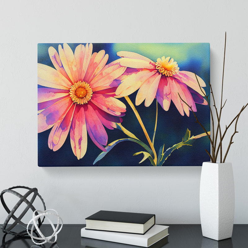 Charming Watercolour Daisy Flowers - Wrapped Canvas, 50cm H x 76cm W x 3cm D