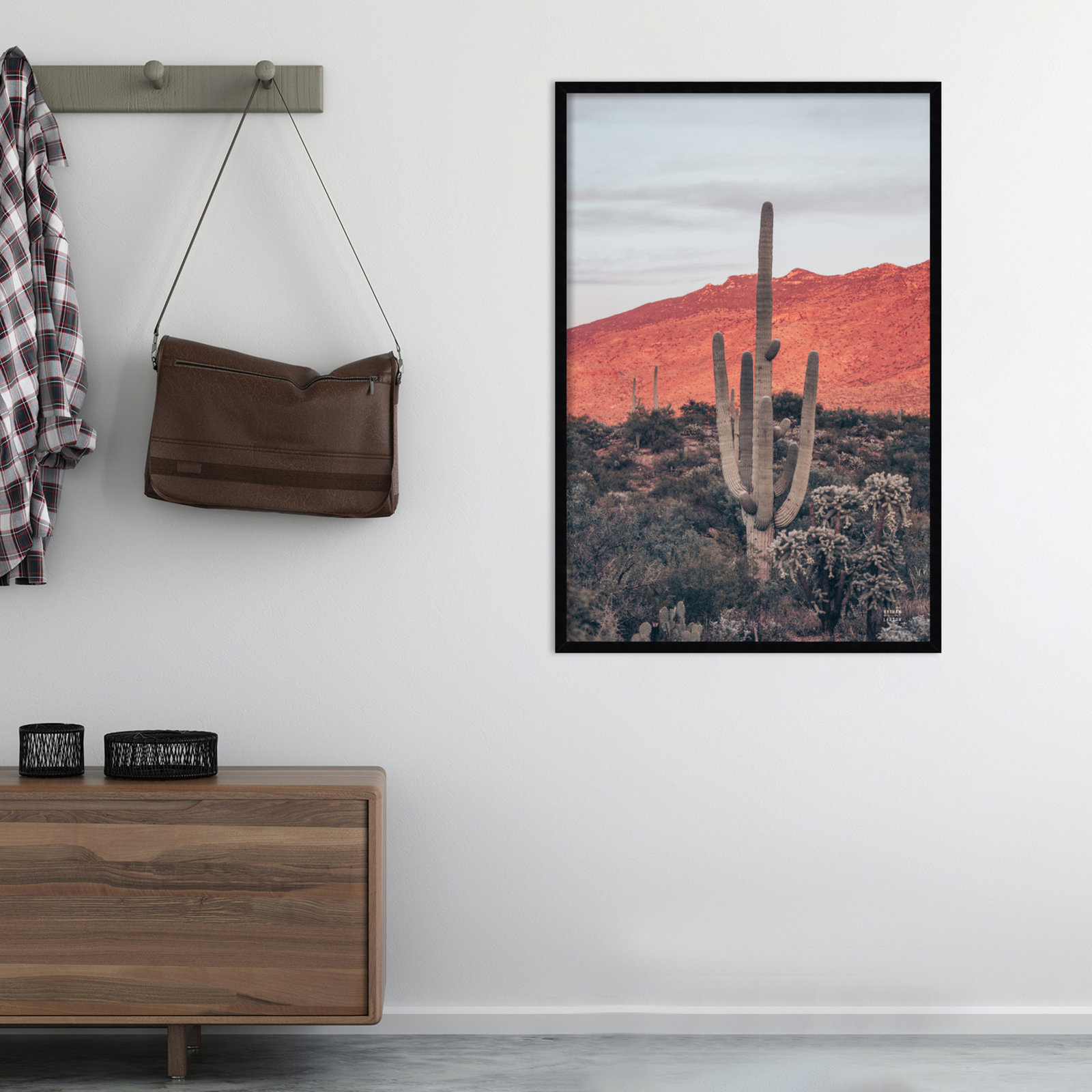 Sunsets and Saguaros Desert Photo Print, Black, 41" H x 28" W x 1" D