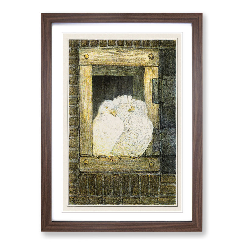 White Pigeons by Theo Van Hoytema - Picture Frame Painting, Walnut, 36cm H x 27cm W x 2cm D
