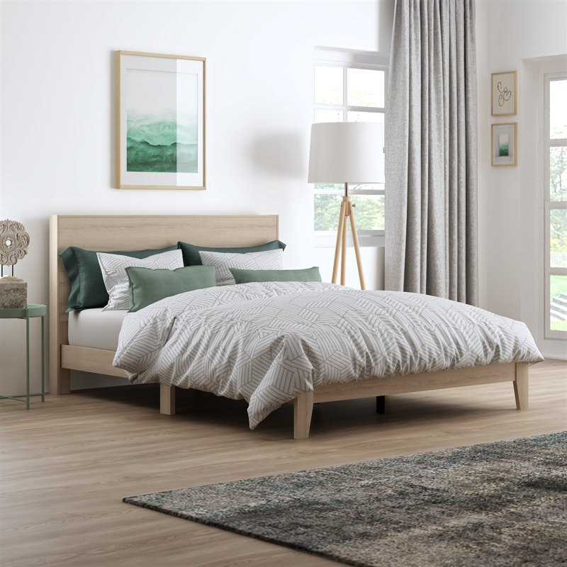 Allyannah Platform Bed with Headboard, White, Queen