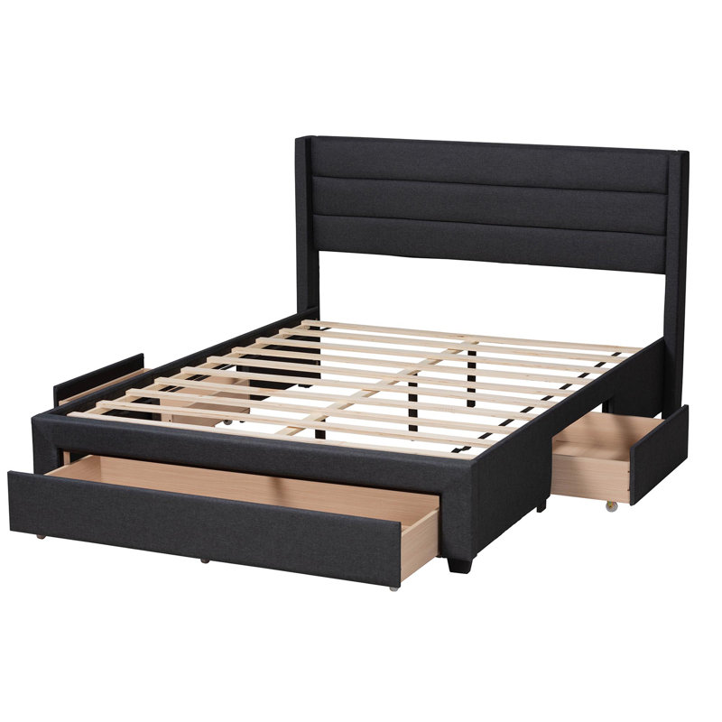 Upholstered Wingback Storage Bed, Full / Double, Charcoal Gray