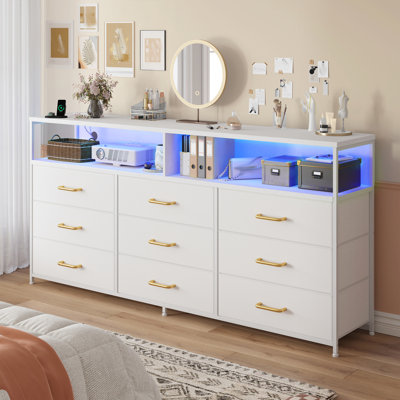 55" Modern Tv Stand With Storage Dresser,Built-In Usb Charging, Led Lighting by Ebern Designs