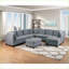 Repose-pieds, moelleux contemporain gris ardoise d'aspect lin avec pieds en bois brun noyer | Cadre en bois
