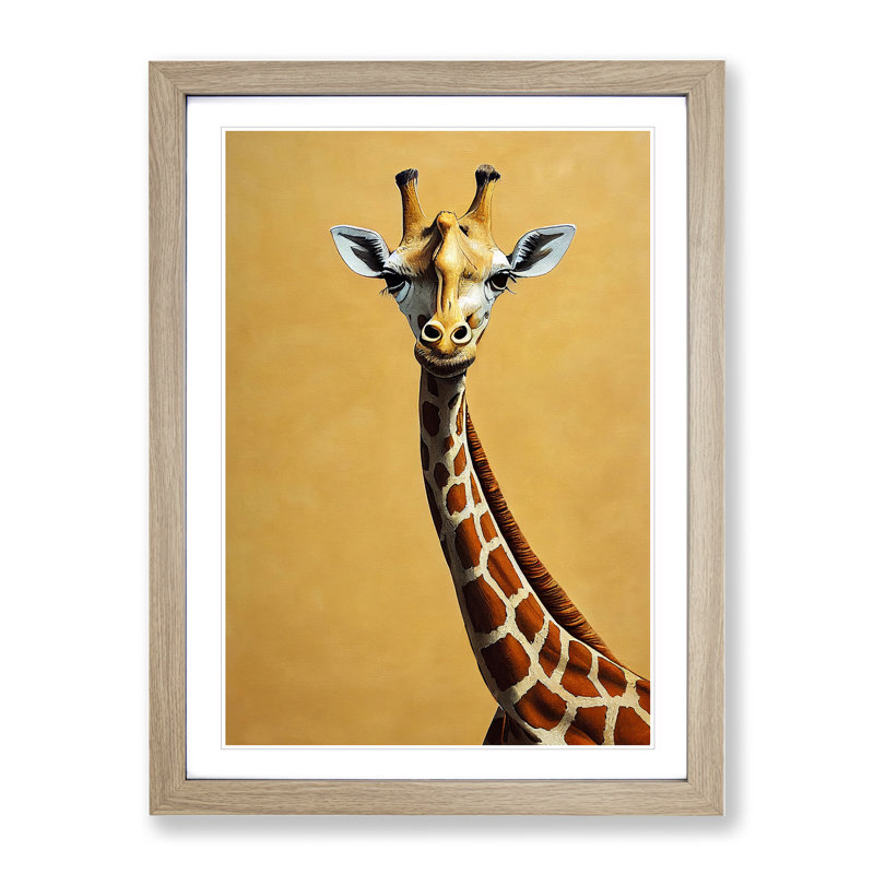 Cute Giraffe - Single Picture Frame Print, Oak, 34cm H x 25cm W x 2cm D