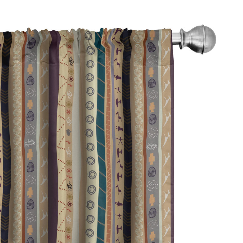 Tribal Striped Semi-Sheer Rod Pocket Curtain Panels, 28" x 63"