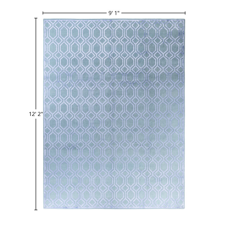 Tapis moderne noué à la main de conception unique - vert, 9 pi 1 po x 12 pi 2 po