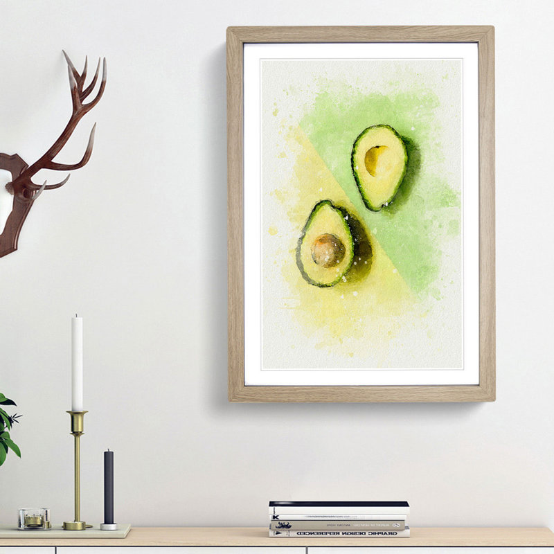 Avocado Split in Abstract - Picture Frame Graphic Art Print, 65cm H x 48cm W x 2cm D, Oak Framed