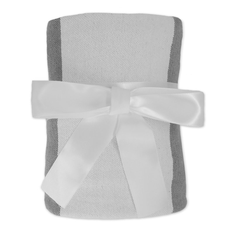  Jeté rayé 100% coton avec pampilles, Gris / rayures blanches 2