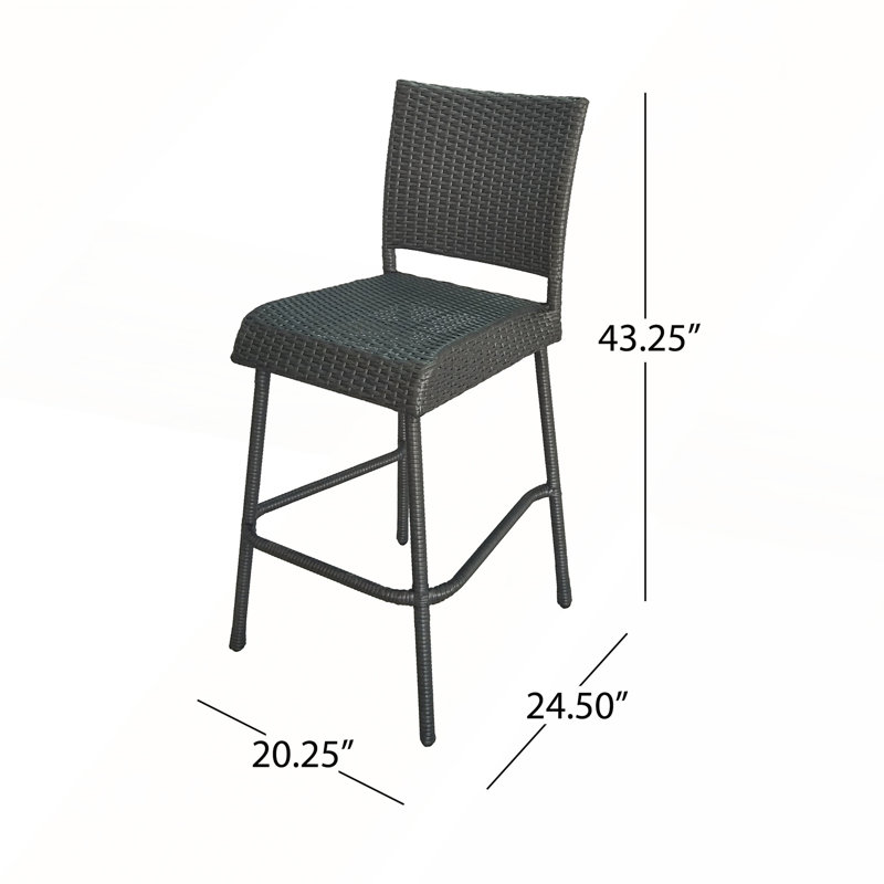 Outdoor PE Rattan Armless Barstools Set of 2, Gray