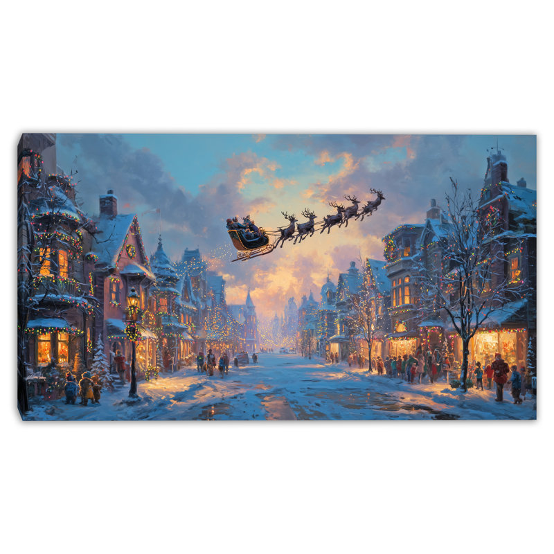 «Santa Over Winter Street», art mural sur toile, 20" x 36"